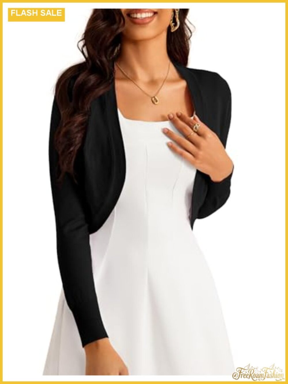 Womens Cropped Bolero Shrug Cardigan Soft Stretch Open Front Long Sleeve Knit